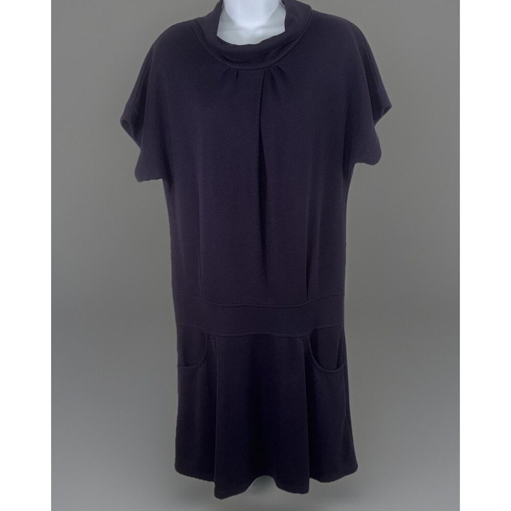 Tulip Brand Purple Midi Cotton Cinch Waist Cowl Neck Career Shirt Dress Sz M